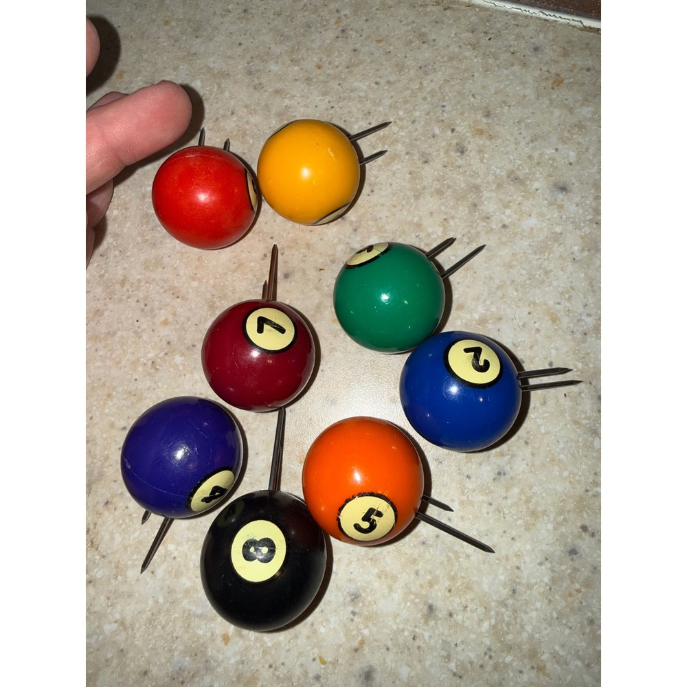 Vintage Pool Billiard Ball Corn Cob Holders Set of 8 Numbered 1-8 Retro BBQ